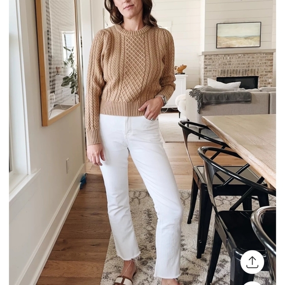 NWOT J. Crew Cable Kint Puff Sleeve Crewneck Sweater - Picture 2 of 7